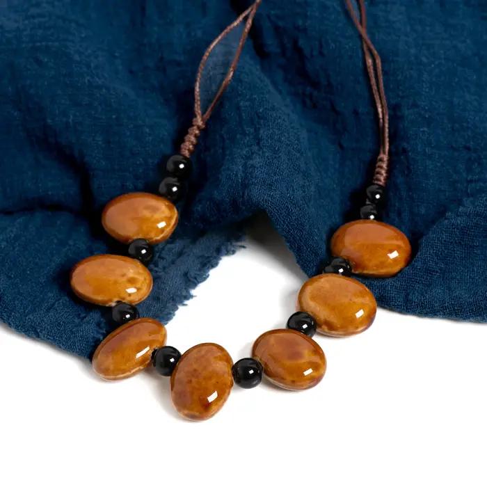 Collier en céramique de haricots ambres bohème ajustable pour femmes occasions spéciales cadeau vintage