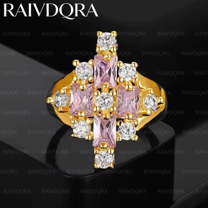 Bague de fiançailles en Zircon rose plaqué or 18 carats pour hommes et femmes, bijoux à la mode, acc