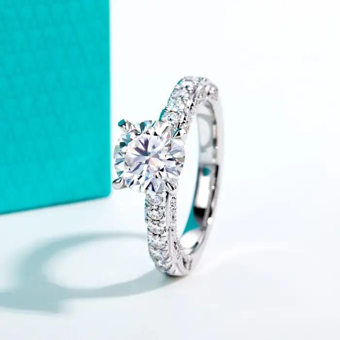 2ct Moissanite bague de fiançailles 925 en argent Sterling 18K plaqué or luxueux anneaux de mariage pour les femmes