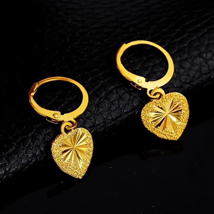 Boucles d'oreilles pendantes en or jaune 24 carats pour femmes