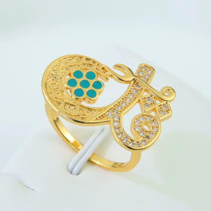 Bague de mariage de luxe en or 21 carats sertie de zircon pour femmes, bijoux de fête du Ramadan, Turkish Coin Jewelry pour cérémonies de mariage