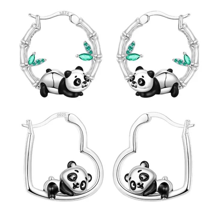PANPOKI S925 argent Sterling mignon Panda animaux boucles d'oreilles cerceau