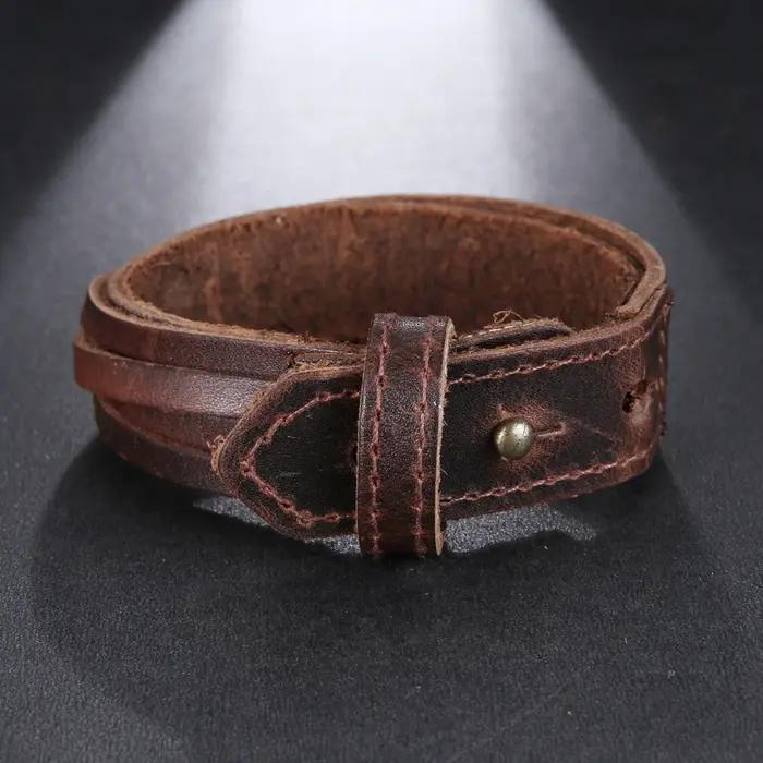 2025 tendance bijoux Vintage tissé à la main multicouche en cuir Bracelet manchette large