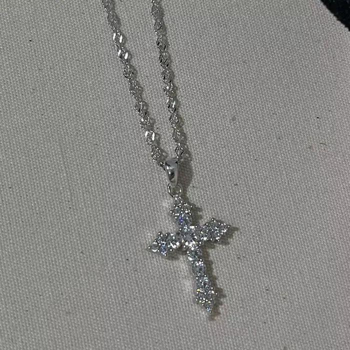 Collier pendentif croix en Zircon cristal brillant pour femmes et filles