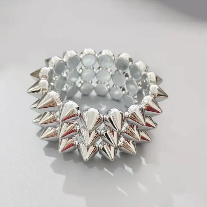 Bracelet Y2K punk à triple rang de clous, large et épais, accessoires gothiques, bijoux cool