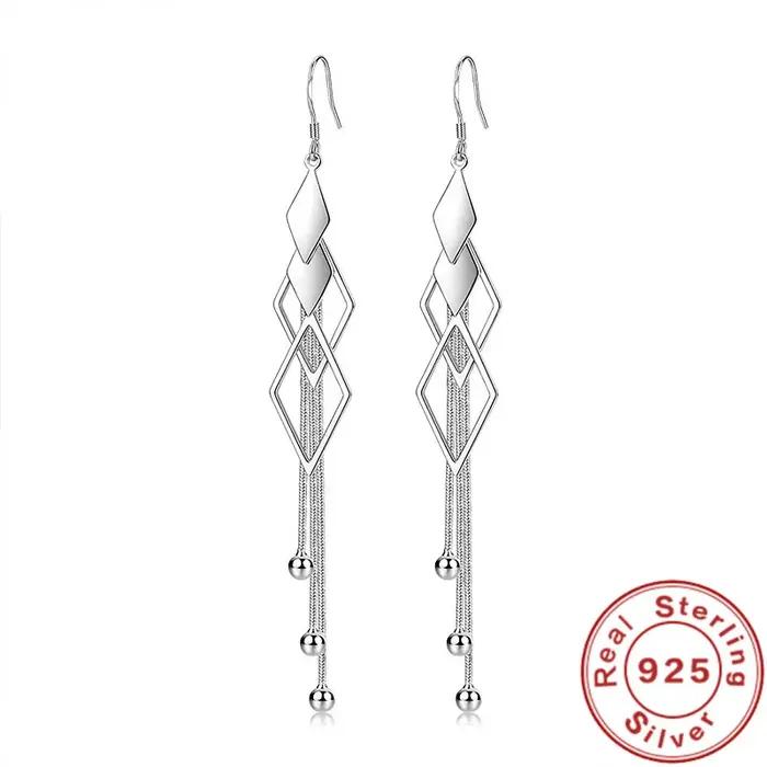 Boucles d'oreilles longues géométriques en argent regardé 925 pour femmes