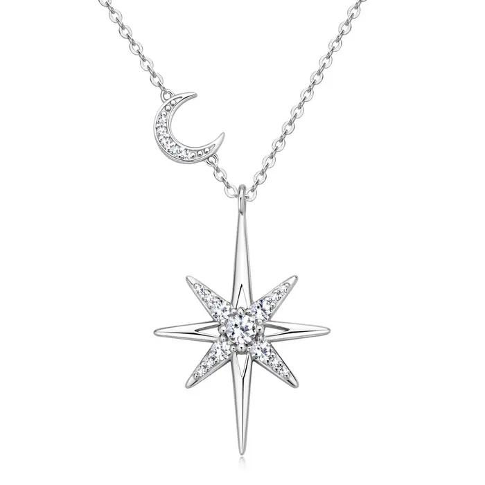 Collier en argent 100% Moissonite pour femmes, plaqué or 18 carats, étoile et lune, chaîne ras du cou, bijoux fins, cadeaux, occasions spéciales