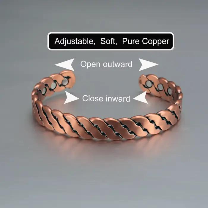 Bracelets Vinterly en cuivre pur, torsadés, faits à la main, tressés, 12 mm, ajustables, énergie et santé, bijoux magnétiques, manchette redimensionnable