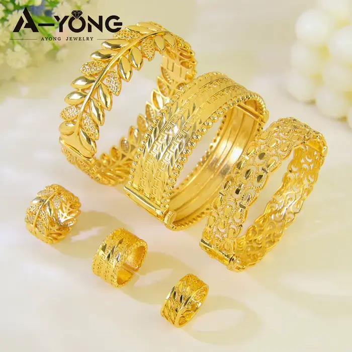 Ensemble de bijoux de mariage de luxe algérie, plaqué or 21 carats, mode arabe, feuille de zircone, bracelets, bagues Oman pour femmes, bijoux de mariage