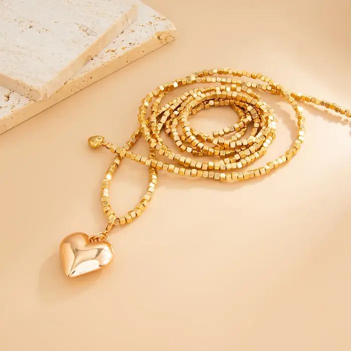 Mode couleur or amour coeur pendentif collier femmes Vintage chaîne de perles Long