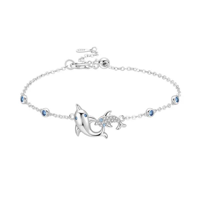 Bracelet en argent sterling S925 avec dauphin réglable pour femmes occasions spéciales cadeau anniversaire