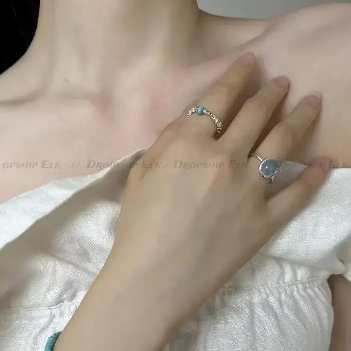 Bagues ovales aigue-marine en argent regardé 925 pour femmes, matières en cristal réglables en pierre naturelle, bijoux fins de luxe pour occasions spéciales