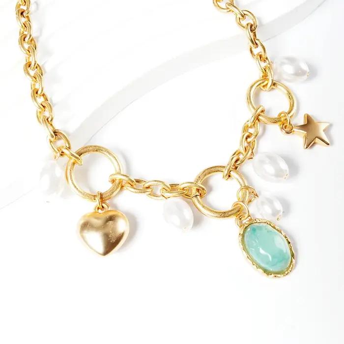 Collier en acier inoxydable avec pendentif émeraude verte bijoux en métal doré couleur rose ou violet de cobalt pour femmes occasions spéciales