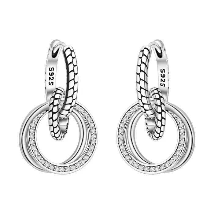 Orstarry Boucles d'oreilles pendantes classiques multi-anneaux en argent sterling 925
