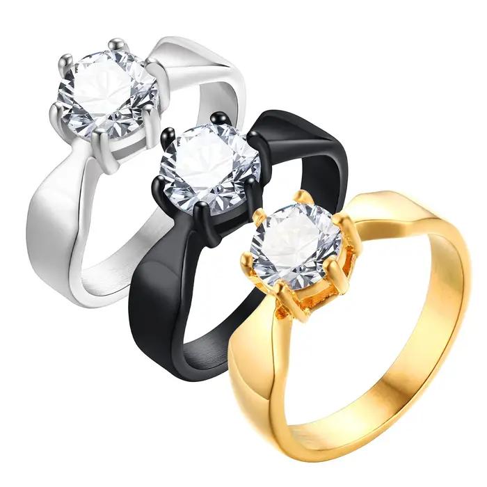 Bague de fiançailles solitaire ronde pour femmes en zirconium cubique doré plaqué or 18 carats pour occasions spéciales engagement anniversaire fête