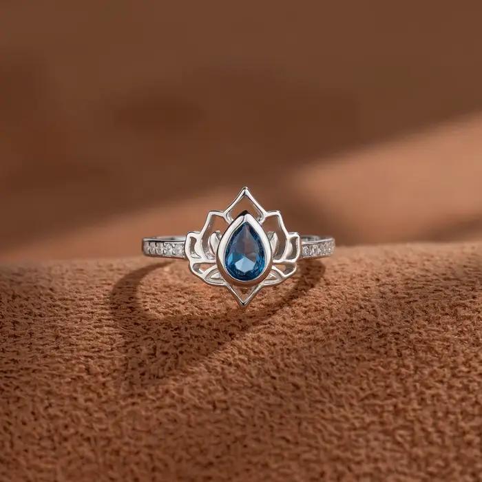 Bague Fleurs de Lotus en Argent Sterling 925 Sertie de Zirconium Blanc et Coloré Anneau Femme Occasions Spéciales Annuaires Mariage Anniversaire