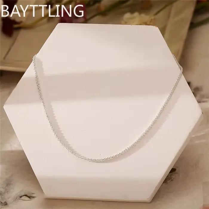 Collier en argent Sterling S925 authentique, clavicule brillante de 2mm, chaîne de pull, bijoux à breloques haut de gamme, cadeau pour femmes