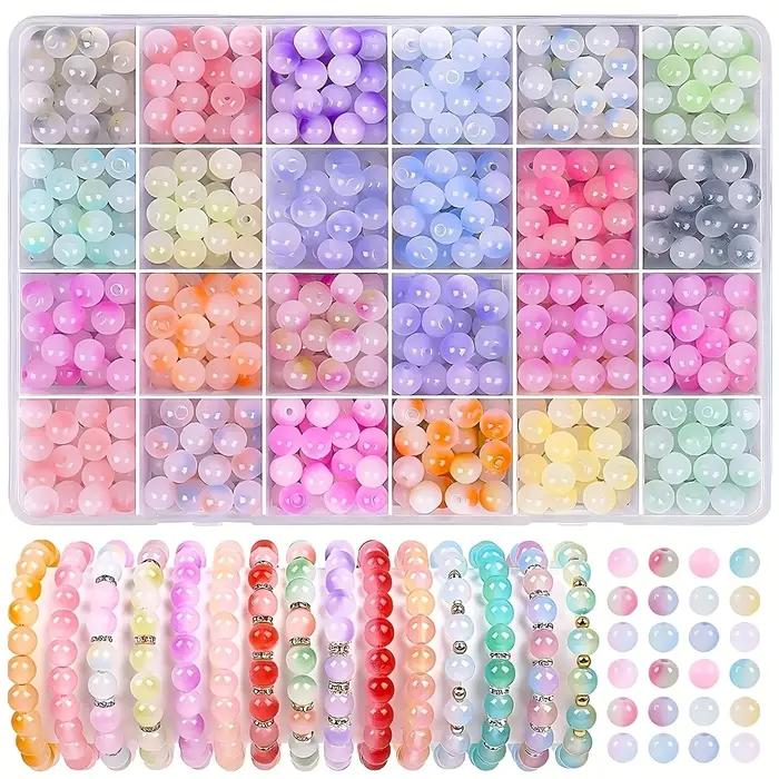 Kit de fabrication de bijoux en perles de verre cristal 24 couleurs
