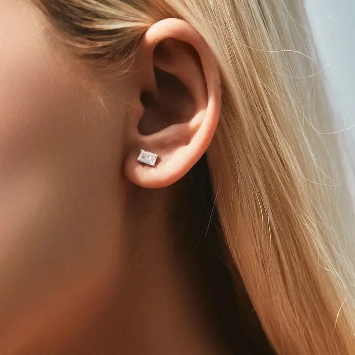 MODIAN 925 boucles d'oreilles en argent Sterling Simple taille émeraude CZ boucles d'oreilles hypoal