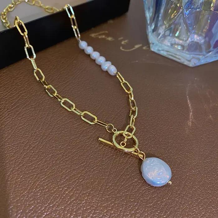 Bijoux originaux 100% naturel Baroque perle d'eau douce 14K or rempli femme asymétrie collier pour femmes cadeaux ne se