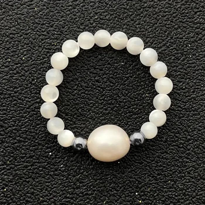 Bague en perle d'eau douce et acier inoxydable Bohème pour femmes, ajustable, pour mariage et occasions spéciales