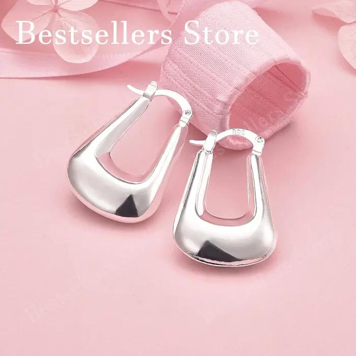 Boucles d'oreilles géométriques brillantes en argent sterling 925 pour femmes, bijoux de mode pour mariage et occasions spéciales