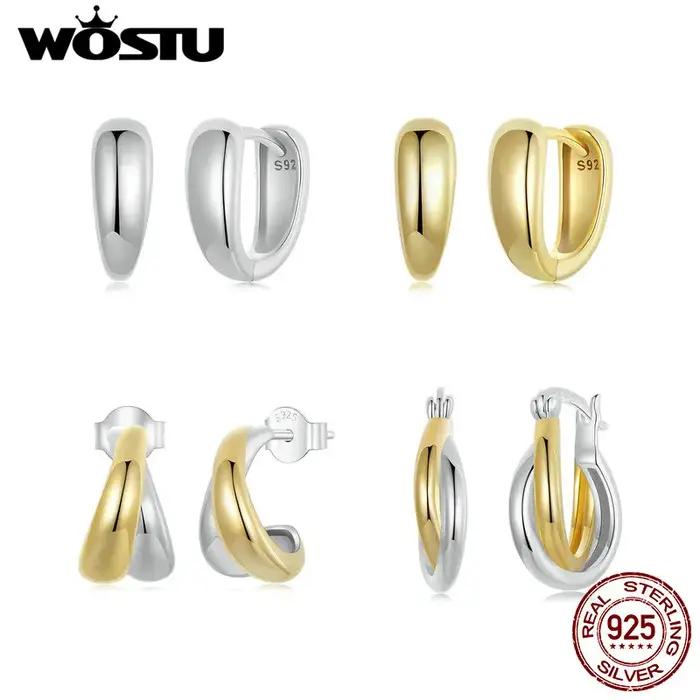Boucles d'oreilles créoles bicolores plaquées argent regardé 925 pour femmes