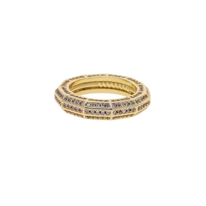 Bague Hexagonale Élégante en Cuivre Plaquée Or Sertie de Zircone Cubique Pour Femmes et Hommes Occasions Spéciales