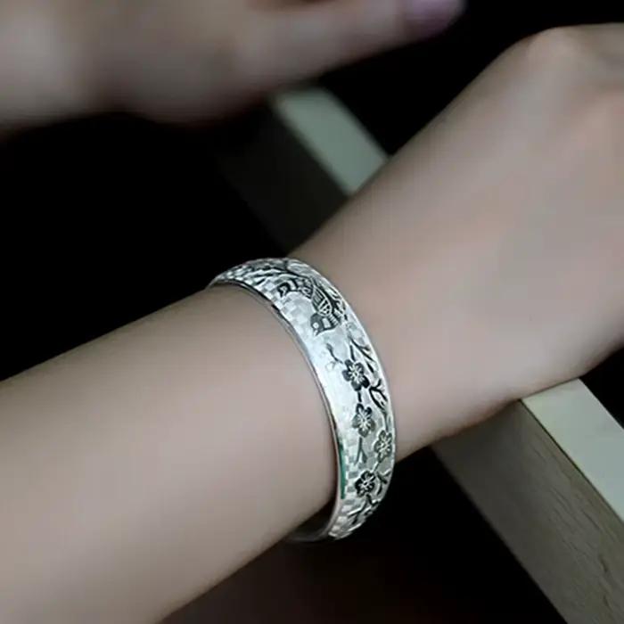 Bracelet en argent Sterling 925 rétro tissé à la main pour femmes et hommes avec zirconium blanc pour soirées et mariages