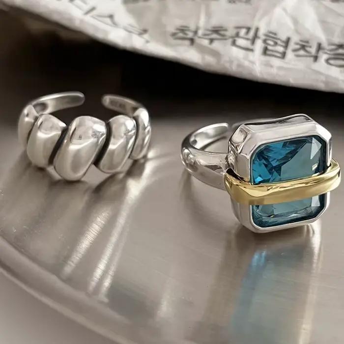 Bagues de fiançailles en argent Sterling 925 et Zircons bleus pour femmes et Couples