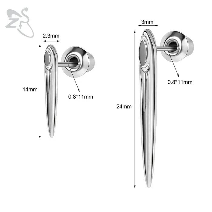 ZS 1 pièce 20G 925 boucles d'oreilles en argent Sterling pour femmes filles baguette forme clous d'oreille Helix Cartilage Piercing bijoux 14MM/24MM