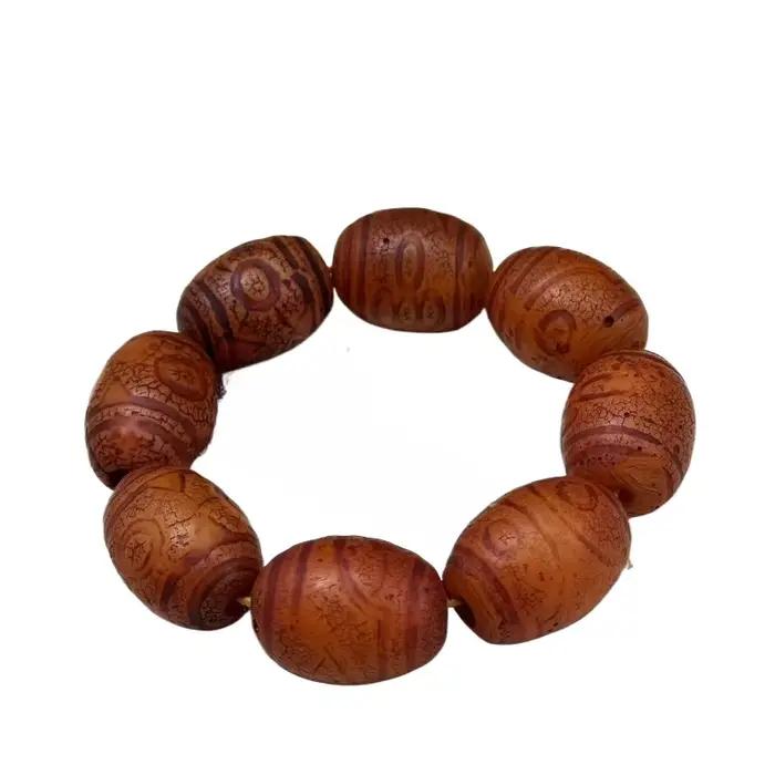 Bracelet de perles d'ambre rouge de style rétro en résine pour femme bijou de mode