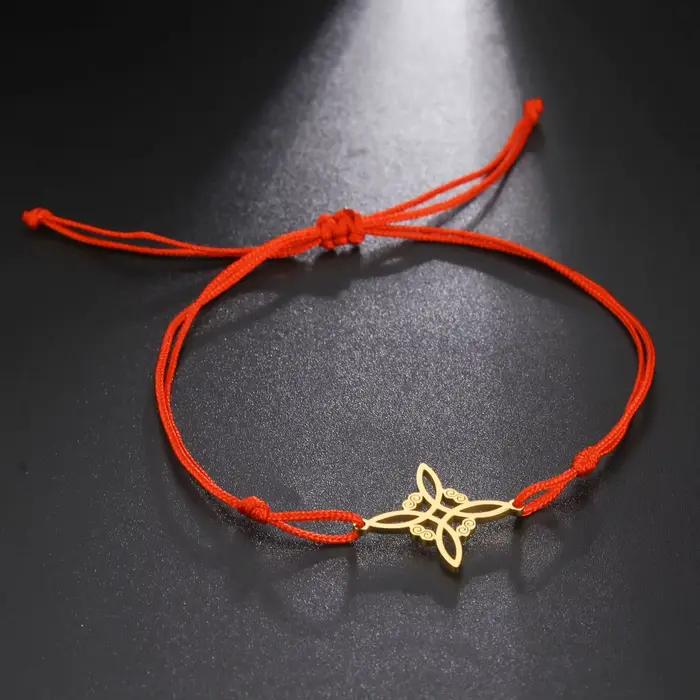 Bracelet en corde de cire et acier inoxydable avec pendentif nœud de sorcière amulette protection