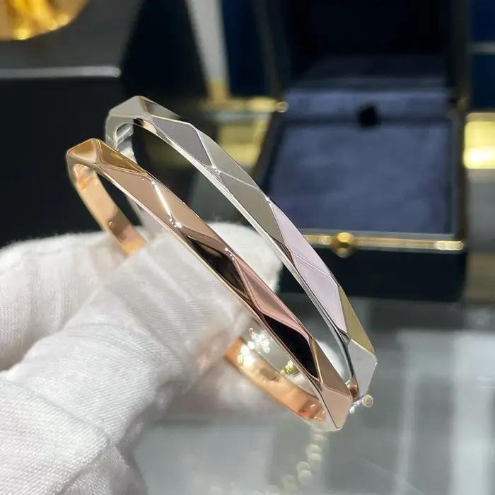Bracelet classique en argent regardé 925 pur, bracelet en or rose, bijoux de mariage, design rhomboïde, marque de luxe, 17cm