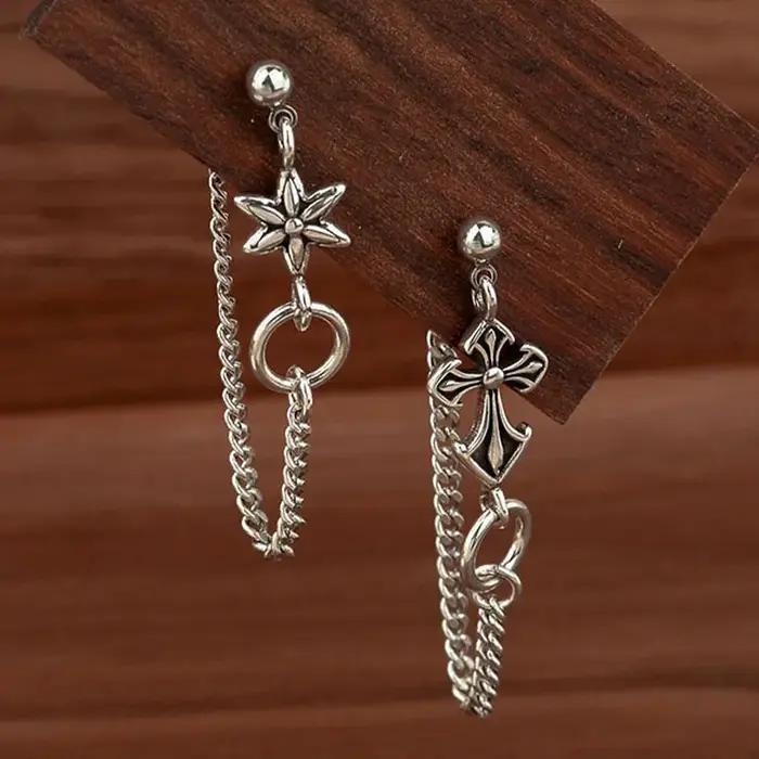 Boucles d'oreilles géométriques brillantes en argent Sterling 925 pour femmes, chaîne rétro, bijoux