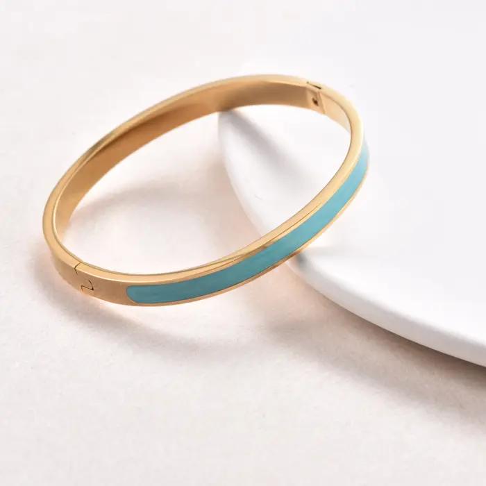 Bracelet jonc tendance en émail coloré pour femme, en acier inoxydable plaqué or, étanche et empilable