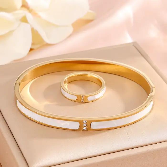 Ensemble de bracelets et bagues en acier inoxydable pour femmes, bijoux à la mode au Design Simple pour fêtes et Banquets