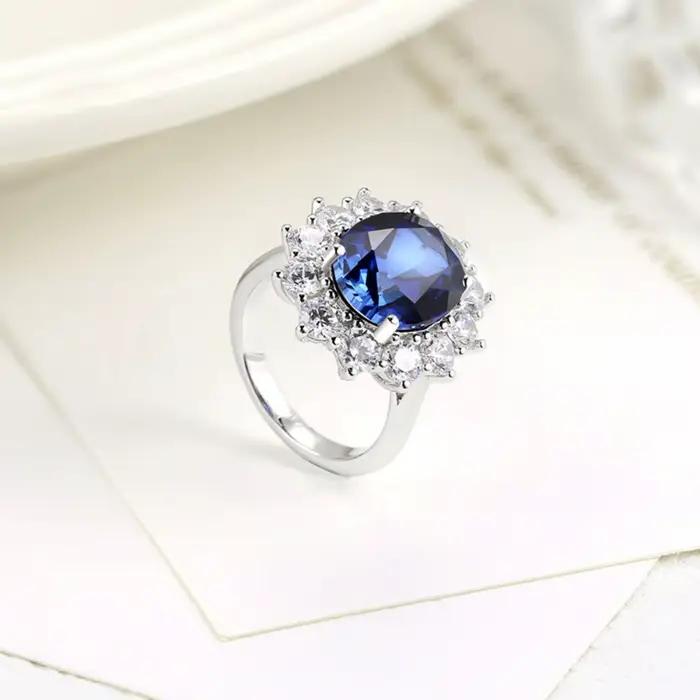 Charmant 6.0CT bague saphir bleu mer coupe ovale éternité Diana tendance populaire mariage Royal bijoux faits à la main pour les femmes offre spéciale