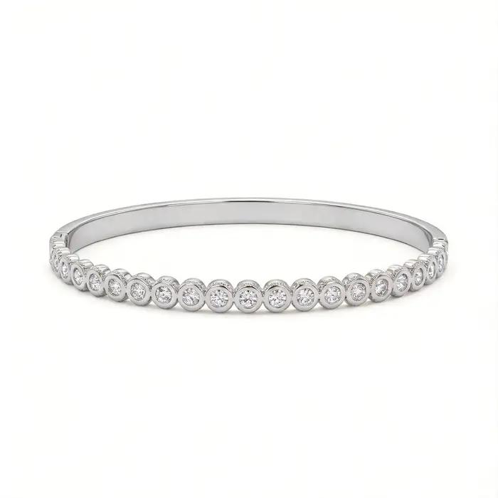 Bracelet élégant français en cristal à motif grain de riz, bracelet ouvert en acier inoxydable bicolore, simple et empilable pour