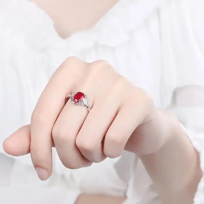 Bague en argent sterling sertie de rubis sang de pigeon pour femmes et hommes occasions spéciales mariage anniversaire engagement
