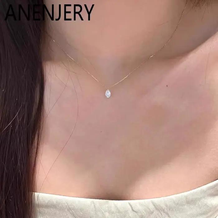 Collier en zircon en forme de goutte d'eau extrêmement fin ANENJERY pour femme, délicat, style français, ras-du-cou, bijou cadeau, vente en gros, pour fête