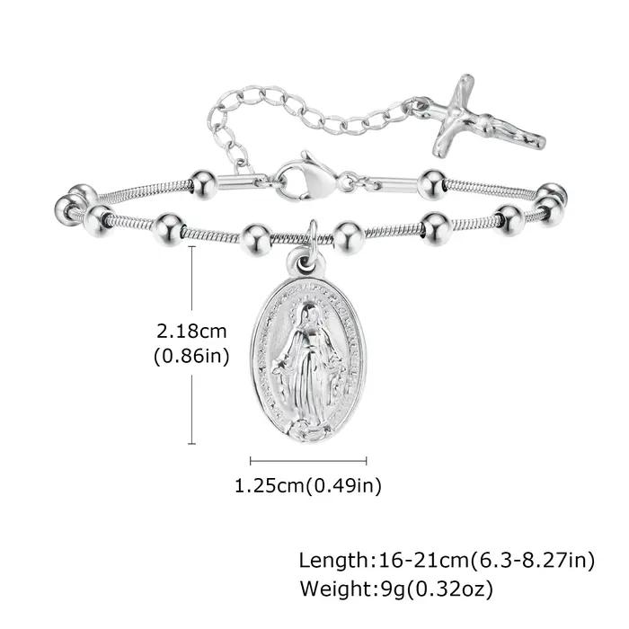Bracelet religieux Saint Benoît Vierge Marie pour femmes, bracelet à breloques croix du Saint-Rosaire et Jésus, bijoux en acier inoxydable