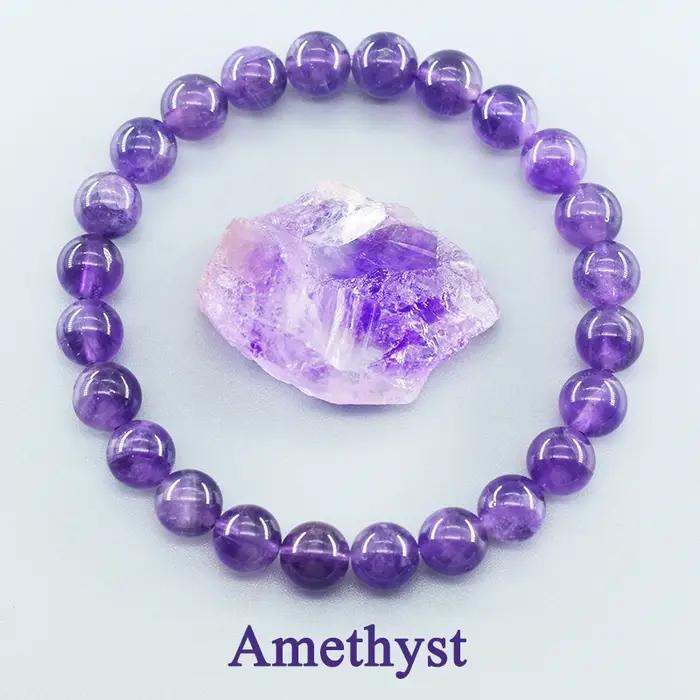 Bracelet en améthyste naturelle purifiante pour femmes, élégant bijou de pierre semi-précieuse, bracelet apaisant pour la tranquillité mentale et physique, pour mères, sœurs, amies et occasions spéciales