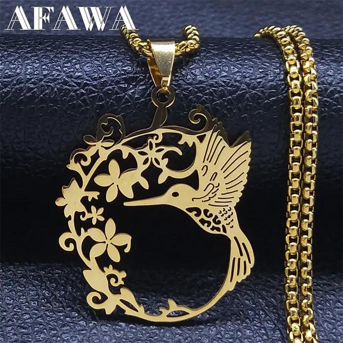 Collier de fleurs de colibri d'oiseau pour femmes et hommes