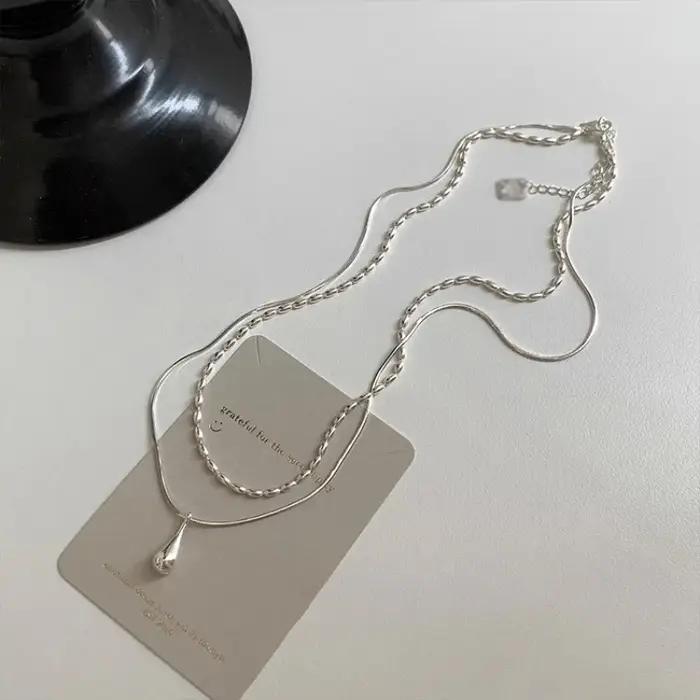 Collier en argent Sterling 925 avec pendentif lune design romantique et simple double chaîne bijoux fins à la mode cadeau pour femme occasions spéciales