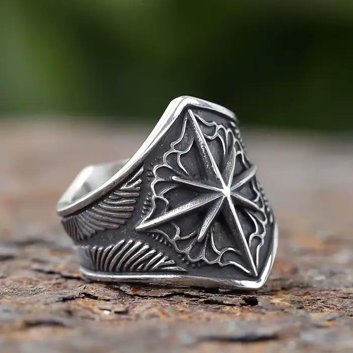 Bague étoilée en acier inoxydable 316L pour hommes