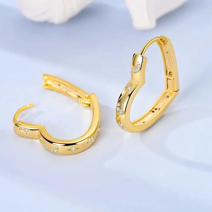 Offre spéciale couleur or argent 925 boucle d'oreille pour femme ronde soleil lune coeur cerceau