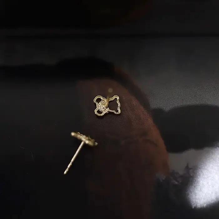 Boucles d'oreilles en argent sterling 925 plaquées or ours mignon forme de cœur pour femmes étudiantes bijoux simples occasion spéciale