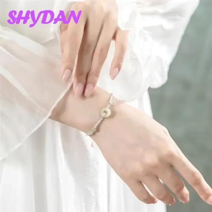 Bracelets chaînes en argent sterling 925 SHYDAN avec jade rond pour femmes, bijoux de charme tendance