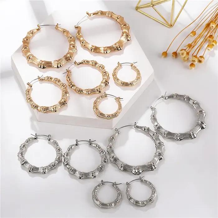 Lot de 3 paires de boucles d'oreilles créoles géométriques grandes et rondes pour femme